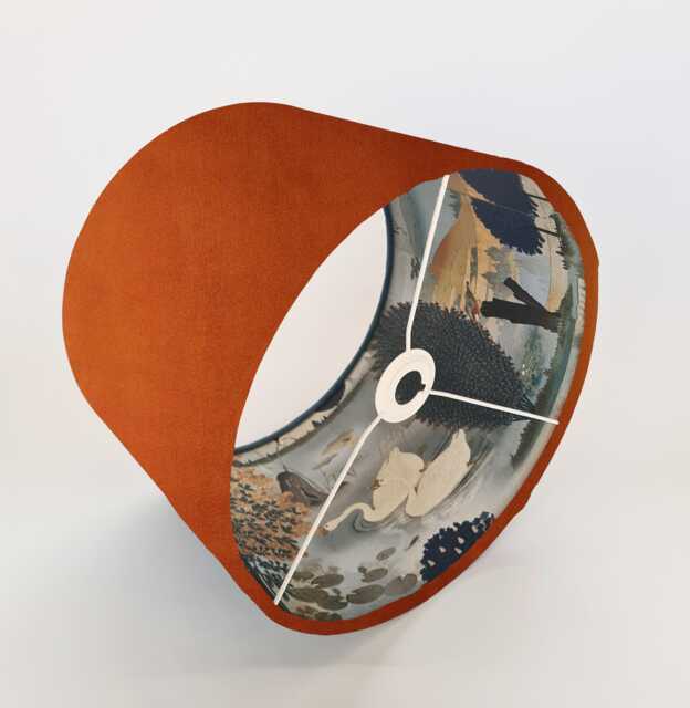 Burnt Orange Lampshade With Swan Lake Lining in Velvet, Large Ceiling Lightshade - image 1