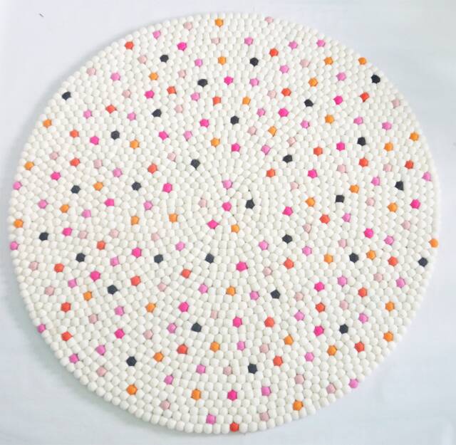 Handmade Round White Wool Felt Ball Rug With Multicolor Dots - Pom For Living Room, Nursery & Bedroom Free Shipping - image 1