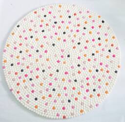 Handmade Round White Wool Felt Ball Rug With Multicolor Dots - Pom For Living Room, Nursery & Bedroom Free Shipping - thumbnail 1