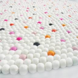 Handmade Round White Wool Felt Ball Rug With Multicolor Dots - Pom For Living Room, Nursery & Bedroom Free Shipping - thumbnail 2
