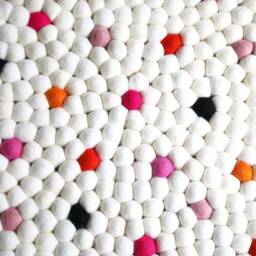 Handmade Round White Wool Felt Ball Rug With Multicolor Dots - Pom For Living Room, Nursery & Bedroom Free Shipping - thumbnail 3