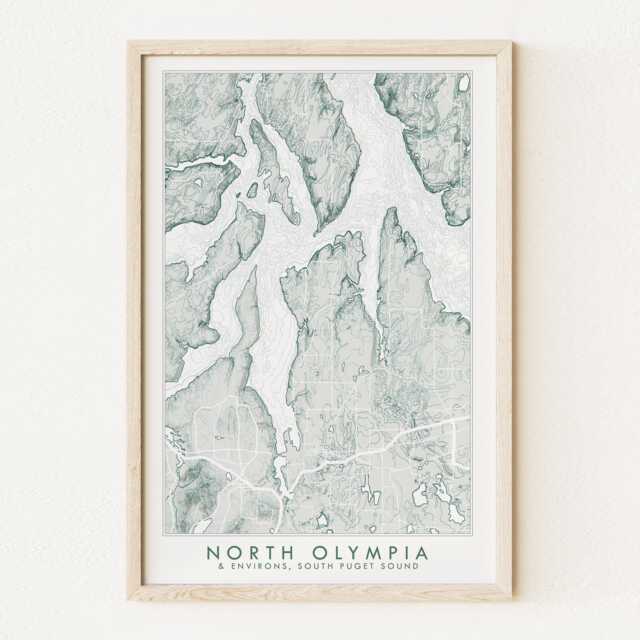 North Olympia Topographic Bathymetric Map Washington - Art Print Budd Inlet Nisqually Squaxin Harstine Island Pacific Northwest Coast - image 1