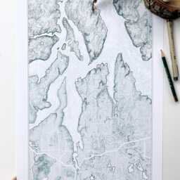 North Olympia Topographic Bathymetric Map Washington - Art Print Budd Inlet Nisqually Squaxin Harstine Island Pacific Northwest Coast - thumbnail 2
