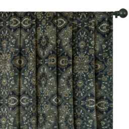 Arabic Black Abstract Digital Printed Velvet Curtain Panels - Rod Pocket, Grommet, Box Pleat, Three Pinch Tab Top & Plain Ring Top - thumbnail 1
