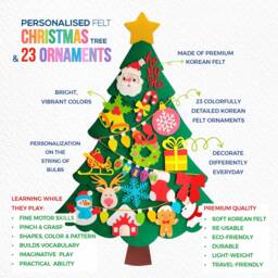 Personalized Diy Felt Christmas Tree Wall, Montessori Toddler Ornaments, Kids Wall - thumbnail 2