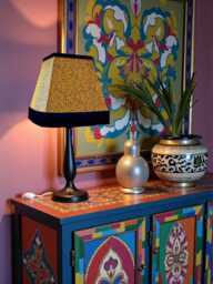 Traditional Ochre Gold Animal Print Lampshade, Black Braid Trim, Handmade in The UK - Animal Fabric Lamp Shades - thumbnail 1