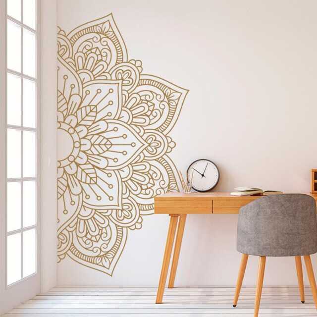 Mandala Half Wall Decal - Boho Tattoo For Meditation Yoga Sticker Zen Art Indian Decor Design 011 - image 1