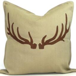 New 20x20 Inch Designer Handmade Pillow Case With Hand Painted Antlers - thumbnail 2