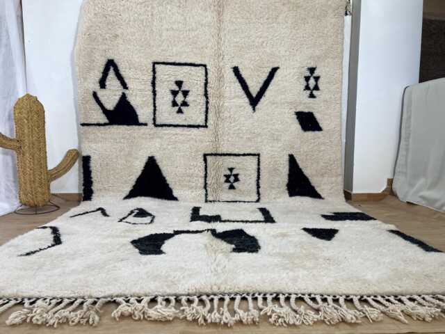 White Morrocan Rug 7x10.7 Ft - Beni Ourain Handmade Black & Area Rugs For Living Room Wool Berber - image 1