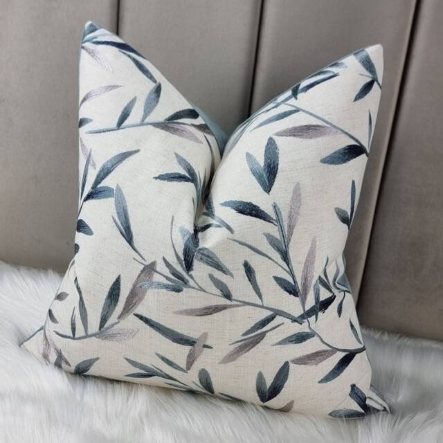 Langley John Lewis & Partners Teal/Duck Egg Embroidered Leaf Trail Cushion Cover/ Throw Cover - image 1