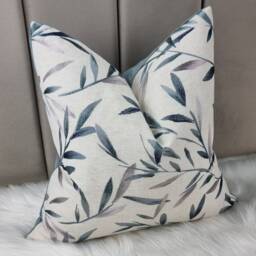 Langley John Lewis & Partners Teal/Duck Egg Embroidered Leaf Trail Cushion Cover/ Throw Cover - thumbnail 2