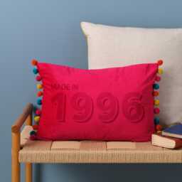 Personalised 30Th Birthday Velvet Cushion With Pom Detail. Excellent Gift For Best Friend, Daughter, Flat Mate, Work Colleague