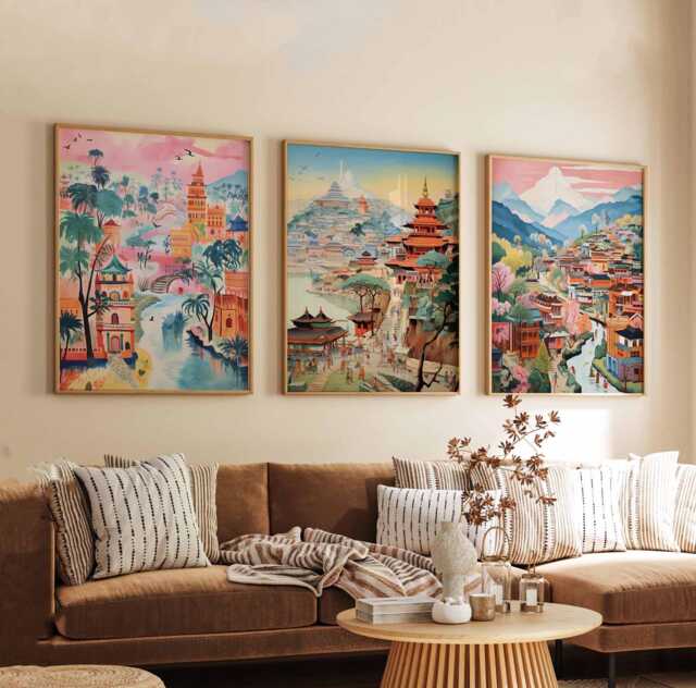 Set Of 3 Nepal Posters, Travel Prints, Wall Art Set, Mountain Poster Decor, Artwork - image 1