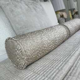 Luxury Textured Bolster Cushion, Champagne Gold Piped Pillow 16x6