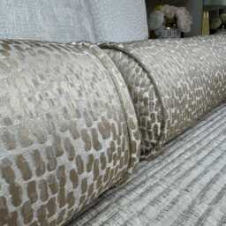 Antelope Luxury Textured Bolster, Champagne Gold Duck Feather Cushion Included Self Piped Piping Designer Fabric High Quality - thumbnail 2