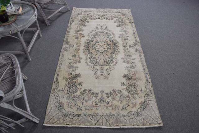 Beige Antique Rugs, Turkish Rug, Vintage Rugs For Entry, Office Kitchen 3.3x6.7 Ft Accent Aztec Bedroom Rug - image 1