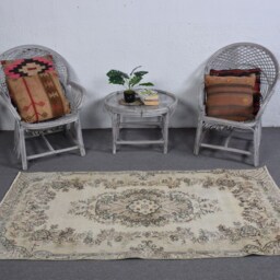 Beige Antique Rugs, Turkish Rug, Vintage Rugs For Entry, Office Kitchen 3.3x6.7 Ft Accent Aztec Bedroom Rug - thumbnail 3