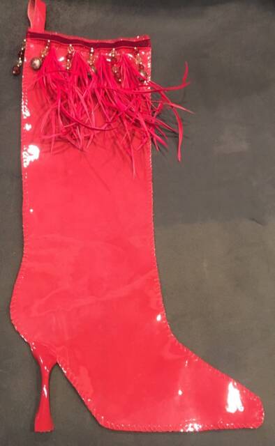 Red Paten Leather Couture Christmas Stocking - image 1