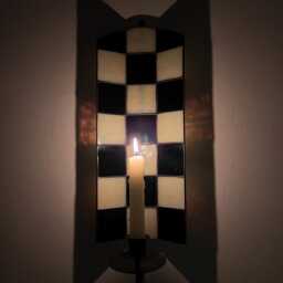 Black & Cream Checkered Stained Glass Candle Wall Sconce - thumbnail 3