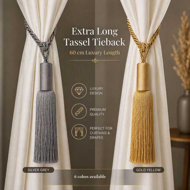 Extra Large 60cm Curtain Tassel Tieback - Luxury Silktouch Rope Holdback Statement Long Drapery Tie Back - image 1