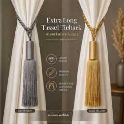 Extra Large 60cm Curtain Tassel Tieback - Luxury Silktouch Rope Holdback Statement Long Drapery Tie Back