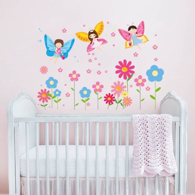 Fairy & Flowers Wall Decals, Girls Nursery Decor, Peel Stick - image 1