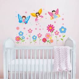 Fairy & Flowers Wall Decals, Girls Nursery Decor, Peel Stick - thumbnail 1