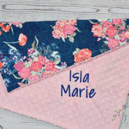 Personalized Baby Blanket Girl-Flora Minky Blanket-Personalized Flora Baby Minky Blanket-Flora Crib Sheets-Pink Navy Flora Girl - thumbnail 3