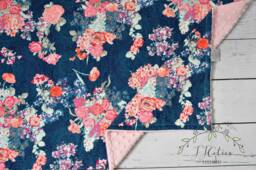 Personalized Baby Blanket Girl-Flora Minky Blanket-Personalized Flora Baby Minky Blanket-Flora Crib Sheets-Pink Navy Flora Girl