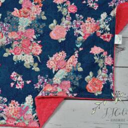 Personalized Baby Blanket Girl-Flora Minky Blanket-Personalized Flora Baby Minky Blanket-Flora Crib Sheets-Pink Navy Flora Girl - thumbnail 2