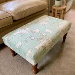 Upholstered Coffee Table Footstool, Unique Designs On Cotton Fabric, Worls Maps