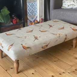Upholstered Coffee Table Footstool, Unique Designs On Cotton Fabric, Worls Maps - thumbnail 2
