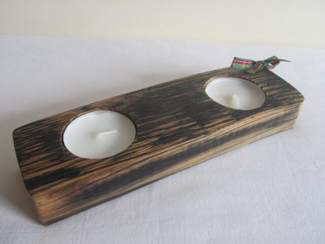 Whisky Barrel Tea Light Holder With 2 Tealights-Small Tealight-Whiskey Tealight - Recycled Scottish Gift - image 1
