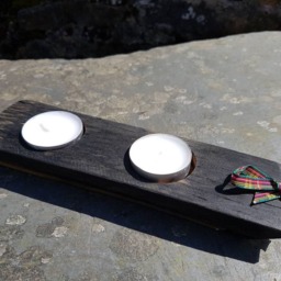 Whisky Barrel Tea Light Holder With 2 Tealights-Small Tealight-Whiskey Tealight - Recycled Scottish Gift - thumbnail 2