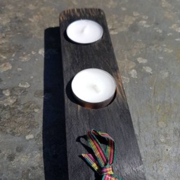 Whisky Barrel Tea Light Holder With 2 Tealights-Small Tealight-Whiskey Tealight - Recycled Scottish Gift - thumbnail 3