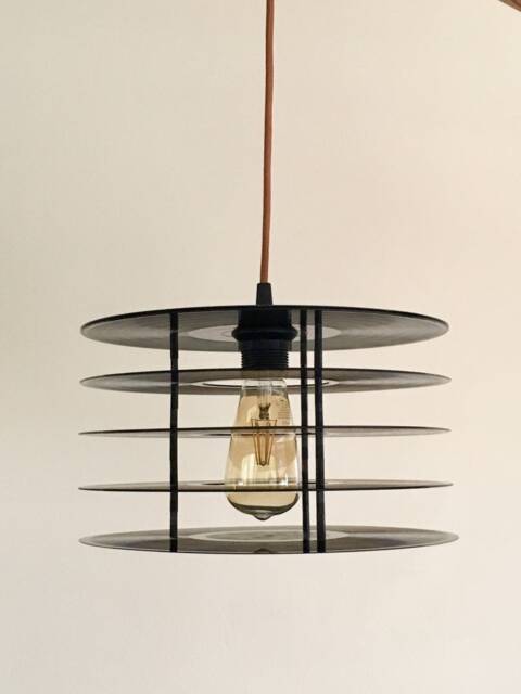 Retro Stack Style Upcycled 12 Inch Vinyl Record Pendant Celling Light, Ideal For Home & Industrial Spaces. Handmade Music Lovers - image 1