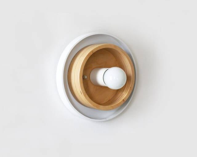 Flush Mount Utility White Sconce Light Modern Wall Industrial Fixture & Wood - image 1