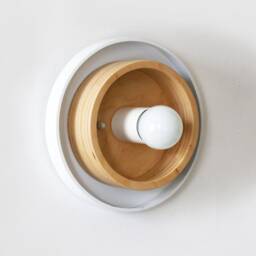 Flush Mount Utility White Sconce Light Modern Wall Industrial Fixture & Wood - thumbnail 4