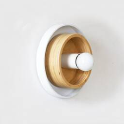 Flush Mount Utility White Sconce Light Modern Wall Industrial Fixture & Wood - thumbnail 3