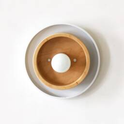 Flush Mount Utility White Sconce Light Modern Wall Industrial Fixture & Wood - thumbnail 2