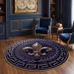 Silver Gold Lily Circle Carpet, Greek Border Luxury Washable Key Gothic Floor Mat - thumbnail 2