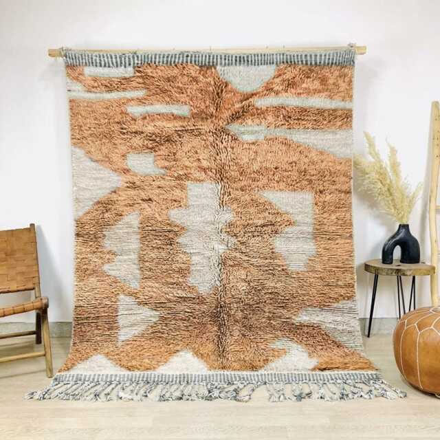 Moroccan Brown Berber Rug, Handwoven Wool Shag Rug With Abstract Geometric Shapes, Authentic Beni Ourain Style Carpet, Large 9x12 Area - image 1