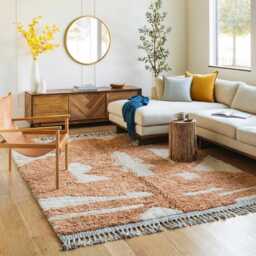 Moroccan Brown Berber Rug, Handwoven Wool Shag Rug With Abstract Geometric Shapes, Authentic Beni Ourain Style Carpet, Large 9x12 Area - thumbnail 3