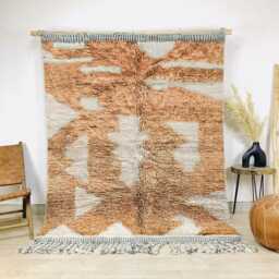 Moroccan Brown Berber Rug, Handwoven Wool Shag Rug With Abstract Geometric Shapes, Authentic Beni Ourain Style Carpet, Large 9x12 Area - thumbnail 1