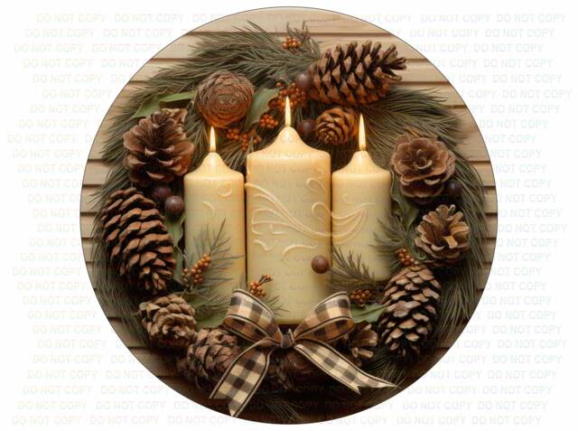 Christmas Candle Wreath Sign, Xmas Christmas Sign Uk, Round Candle - image 1