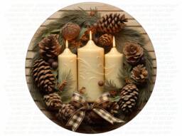 Christmas Candle Wreath Sign, Xmas Christmas Sign Uk, Round Candle - thumbnail 1