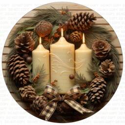 Christmas Candle Wreath Sign, Xmas Christmas Sign Uk, Round Candle - thumbnail 2