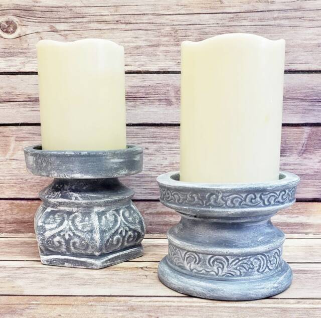 Gray Statuary Candle Holders - French Country Farmhouse Home Decor Centerpiece Eco-Friendly Gift - image 1