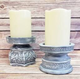 Gray Statuary Candle Holders - French Country Farmhouse Home Decor Centerpiece Eco-Friendly Gift - thumbnail 1