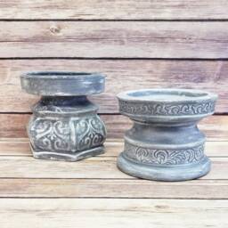 Gray Statuary Candle Holders - French Country Farmhouse Home Decor Centerpiece Eco-Friendly Gift - thumbnail 2